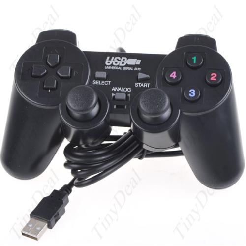 Black-USB Single Shock-PC-Computer-Wired-Gamepad